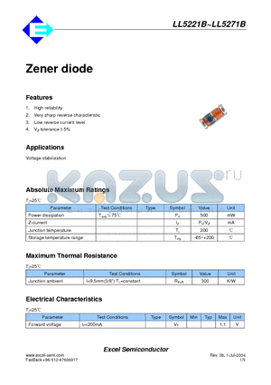 LL5221B datasheet - Zener diode