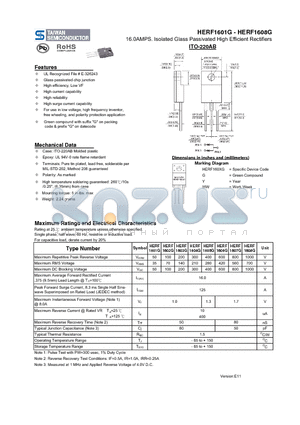 HERF1604G datasheet - 16.0AMPS. Isolated Glass Passivated High Efficient Rectifiers
