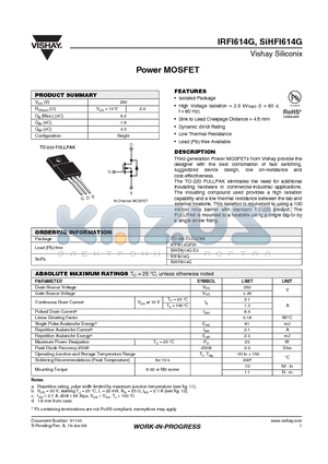 IRFI614GPBF datasheet - Power MOSFET