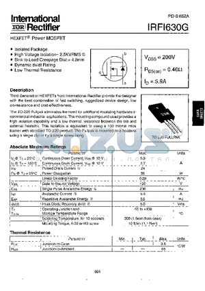 IRFI630G datasheet - Power MOSFET(Vdss=200V, Rds(on)=0.40ohm, Id=5.9A)