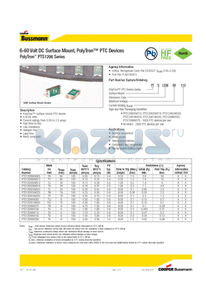 PTS120624V020 datasheet - 6-60 Volt DC Surface Mount, PolyTron PTC Devices