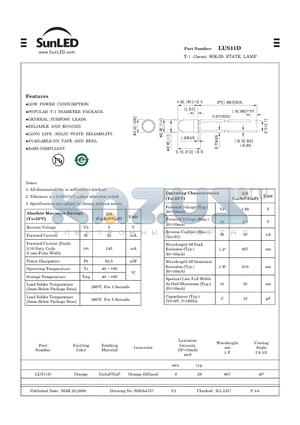 LUS11D datasheet - T-1 (3mm) SOLID STATE LAMP