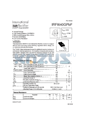 IRFI640GPBF datasheet - power mosfet