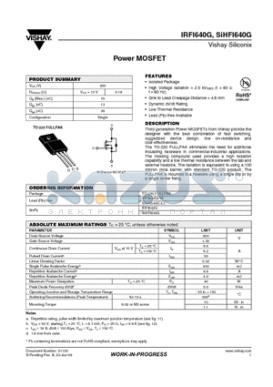 IRFI640GPBF datasheet - Power MOSFET