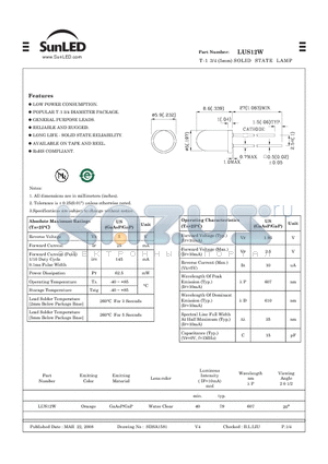 LUS12W datasheet - T-1 3/4 (5mm) SOLID STATE LAMP