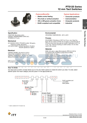 PTS125 datasheet - 12 mm Tact Switches