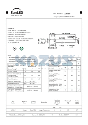 LUS39C datasheet - T-1 (3mm) SOLID STATE LAMP
