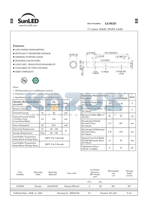 LUS65D datasheet - T-1 (3mm) SOLID STATE LAMP
