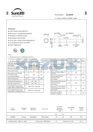 LUS65W datasheet - T-1 (3mm) SOLID STATE LAMP