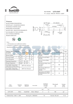 LUY11D5V datasheet - T-1 (3mm) SOLID STATE LAMP