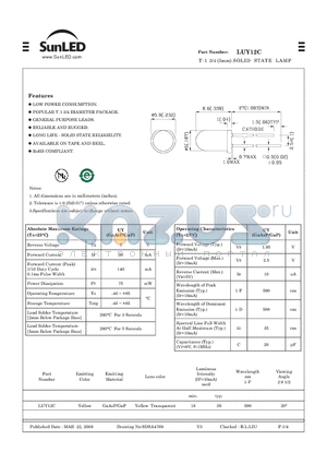 LUY12C datasheet - T-1 3/4 (5mm) SOLID STATE LAMP