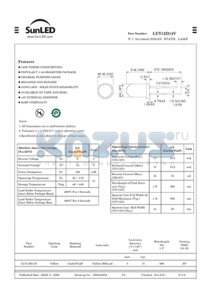 LUY12D14V datasheet - T-1 3/4 (5mm) SOLID STATE LAMP