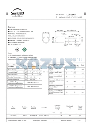 LUY12D5V datasheet - T-1 3/4 (5mm) SOLID STATE LAMP