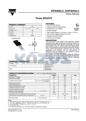 IRFI840GLC datasheet - Power MOSFET