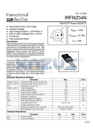 IRFI840G datasheet - HEXFET Power MOSFET (-55V, 0.1ohm, -14A)