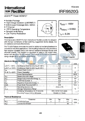 IRFI9520G datasheet - HEXFET POWER MOSFET
