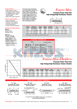 MOX-F-021006PE datasheet - Precision Power Thick Film High Voltage/High Resistance Tubular