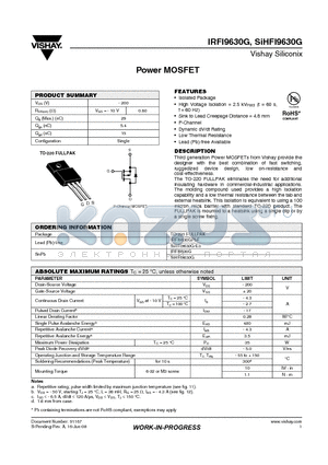 IRFI9630G datasheet - Power MOSFET