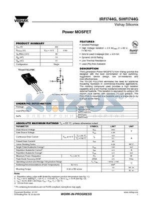 IRFI744G datasheet - Power MOSFET