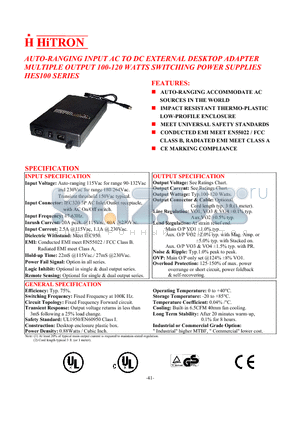 HES100-31 datasheet - AUTO-RANGING INPUT AC TO DC EXTERNAL DESKTOP ADAPTER MULTIPLE OUTPUT 100-120 WATTS SWITCHING POWER SUPPLIES