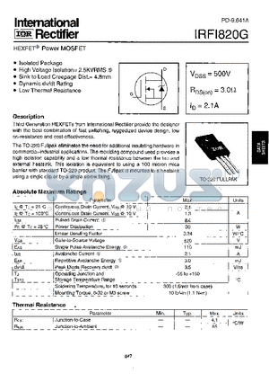 IRFI820 datasheet - HEXFET POWER MOSFET
