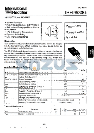 IRFI9530G datasheet - Power MOSFET(Vdss=-100V, Rds(on)=0.30ohm, Id=-7.7A)