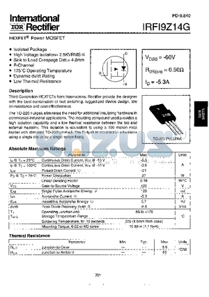 IRFI9Z14G datasheet - HEXFET-R POWER MOSFET