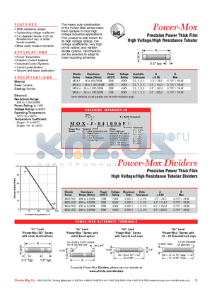 MOX-G-011006PE datasheet - Precision Power Thick Film High Voltage/High Resistance Tubular