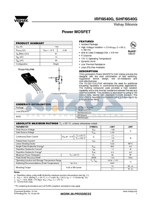 IRFI9540GPBF datasheet - Power MOSFET