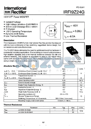 IRFI9Z24G datasheet - HEXFET POWER MOSFET