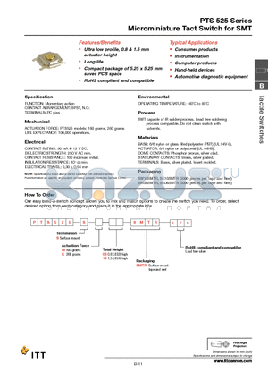 PTS525-S-K-08-SMTR-LFS datasheet - Microminiature Tact Switch for SMT