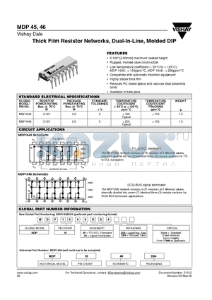 MDP1646D04 datasheet - Thick Film Resistor Networks, Dual-In-Line, Molded DIP