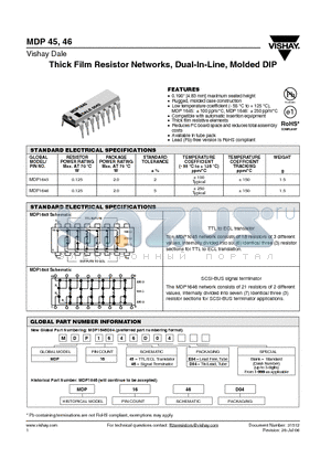 MDP1645D04 datasheet - Thick Film Resistor Networks, Dual-In-Line, Molded DIP