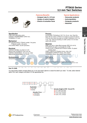PTS635-V-L-50 datasheet - 3,5 mm Tact Switches