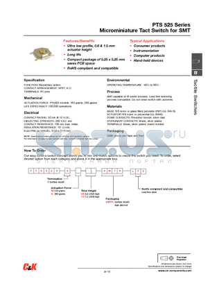 PTS525 datasheet - Microminiature Tact Switch for SMT