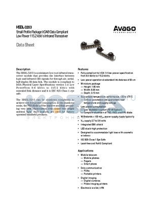 HSDL-3203 datasheet - Small Profile Package IrDA^ Data Compliant Low Power 115.2 kbit/s Infrared Transceiver