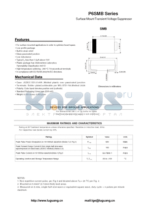 P6SMB43A datasheet - Surface Mount Transient Voltage Suppressor