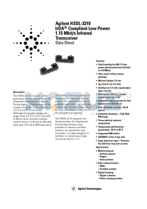 HSDL-3210-021 datasheet - IrDA Compliant Low Power 1.15 Mbit/s Infrared Transceiver