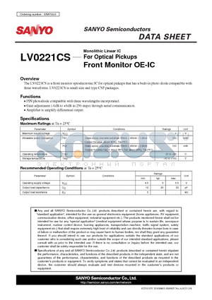 LV0221CS datasheet - For Optical Pickups Front Monitor OE-IC