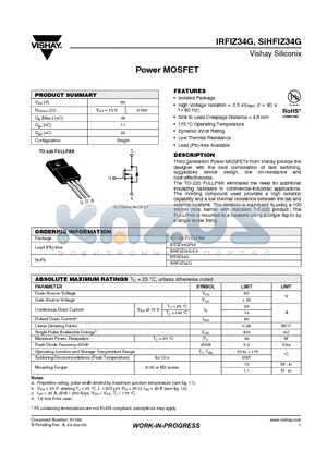 IRFIZ34G datasheet - Power MOSFET