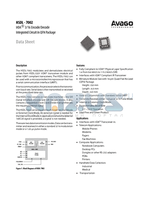 HSDL-7002 datasheet - 3/16 Encode/Decode Integrated Circuit in QFN Package