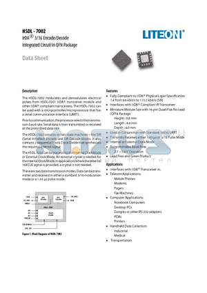 HSDL-7002 datasheet - IrDA 3/16 Encode/Decode Integrated Circuit in QFN Package