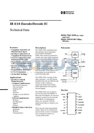 HSDL-7001 datasheet - IR 3/16 Encode/Decode IC