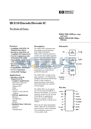 HSDL-7001-2500 datasheet - IR 3/16 Encode/Decode IC