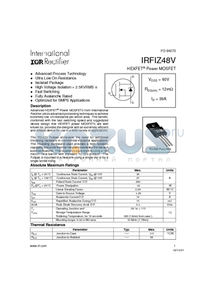 IRFIZ48V datasheet - HEXFET Power MOSFET