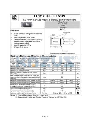 LL5818 datasheet - 1.0 AMP. Surface Mount Schottky Barrier Rectifiers