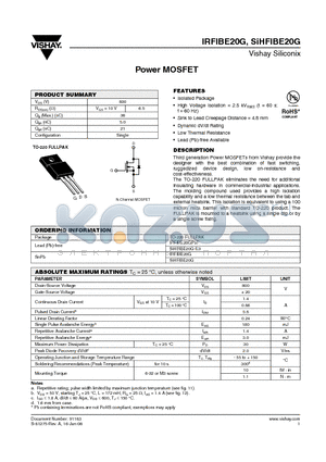 IRFIBE20GPBF datasheet - Power MOSFET