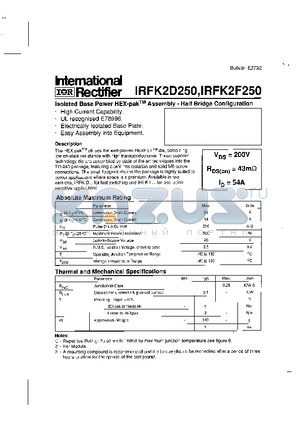 IRFK2D250 datasheet - Isolated Base Power HEX-pak Assembly-Half Bridge Configuration