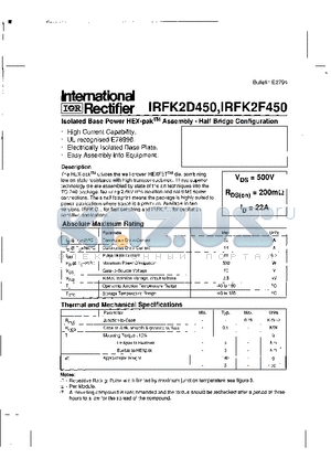 IRFK2D450 datasheet - ISOLATED BASE POWER HEX PAK ASSEMBLY HALF BRIDGE CONFIGURATION