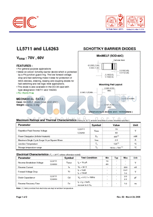LL6263 datasheet - SCHOTTKY BARRIER DIODES